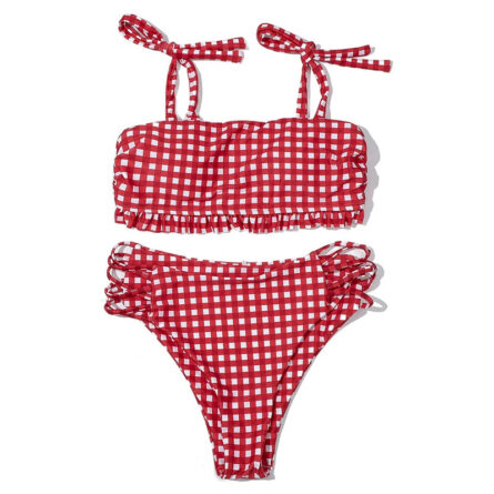 Vintage Vibes Gingham Plaid High Waisted Two-Piece Bikini - Image 23