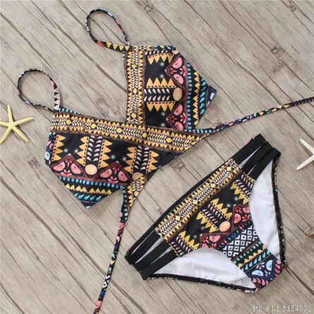 Aztec Temptation Hollow Out Strappy Bandage Bikini - Image 9