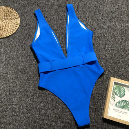 Luminescent Waves Belted Plunge Neon One Piece Swimsuit - Image 25