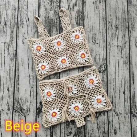 Sunflower Stunner Handmade Boho Crochet Shorts Set - Image 12