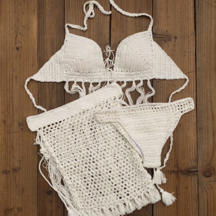 Bohemian Breeze 3-Piece Crochet Bikini Set with Tassel Skirt - Image 14