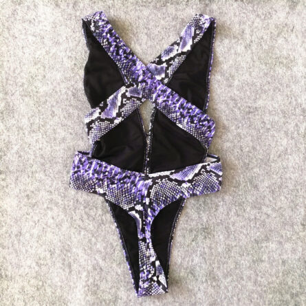 Neon Snake Bandage Cut Out Thong Swimsuit – Bild 16