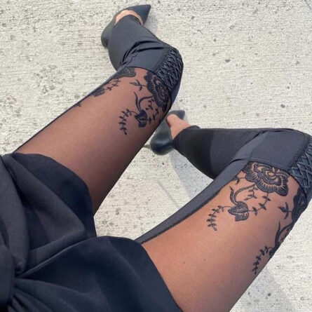 Clarise Sexy Lace-up Sheer Mesh Lace Embroidery Leggings – Bild 8