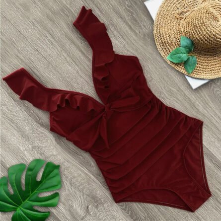 Flirty Elegance Ruffle Ruched Waist One Piece Swimsuit - Image 12