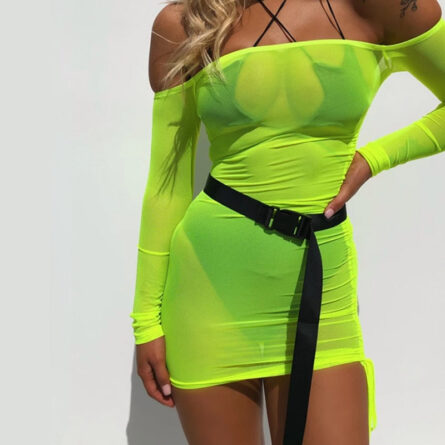 Stolen Hearts Mesh Neon Bodycon Beach Cover Up Dress - Image 2