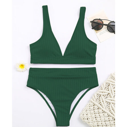 Sunset and Swim Modest Solid High Waist Ribbed Bikini - Image 31