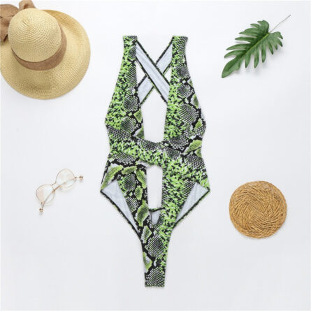 Neon Snake Bandage Cut Out Thong Swimsuit – Bild 20