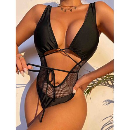 Sunset and Swim Black Cut Out See Through Swimsuit - Image 5