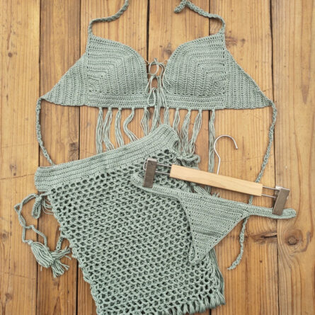 Bohemian Breeze 3-Piece Crochet Bikini Set with Tassel Skirt - Image 11