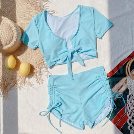 Pure Devotion High Waist Bikini Sexy Workout Outfit Swimwear Drawstring Trendy Workout Outfit - Image 26