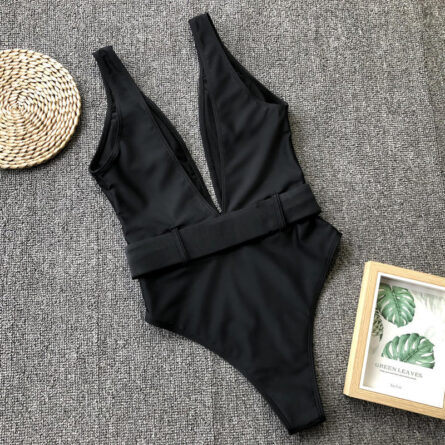 Luminescent Waves Belted Plunge Neon One Piece Swimsuit - Image 17