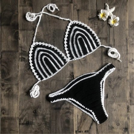 Paradise Perfection Crochet Triangle Bikini Black Set - Image 28
