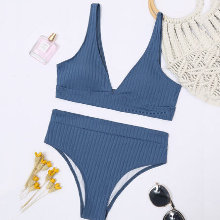 Sunset and Swim Modest Solid High Waist Ribbed Bikini - Image 20