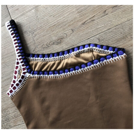 New Arrival Brown Color One Piece Neoprene One Shoulder Swimsuit - Image 16