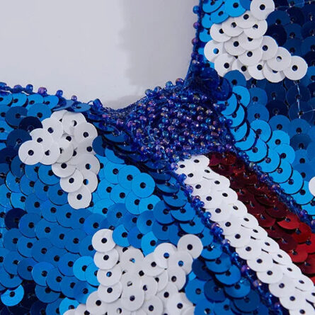 American USA Flag Butterfly Halter V-Neck Sequin Crop Top - Image 6