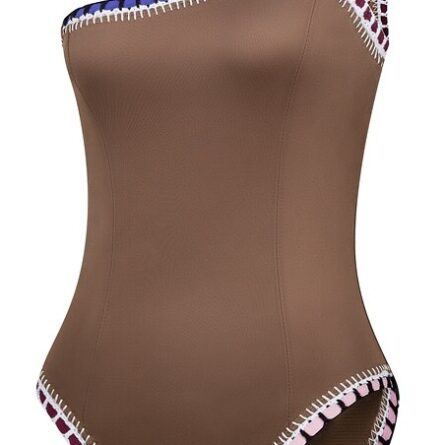 New Arrival Brown Color One Piece Neoprene One Shoulder Swimsuit - Image 2