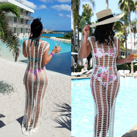 White Mesh Crochet Beach Cover Up – Bild 6