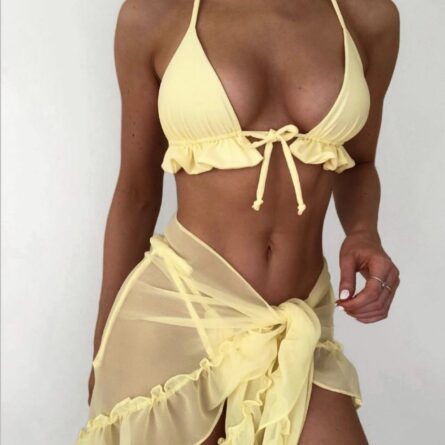 Paradise Beach Yellow Purple Bikini 3 PCS Bikini Set - Image 10