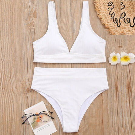 Sunset and Swim Modest Solid High Waist Ribbed Bikini - Image 10