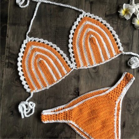 Paradise Perfection Crochet Triangle Bikini Orange Set - Image 34