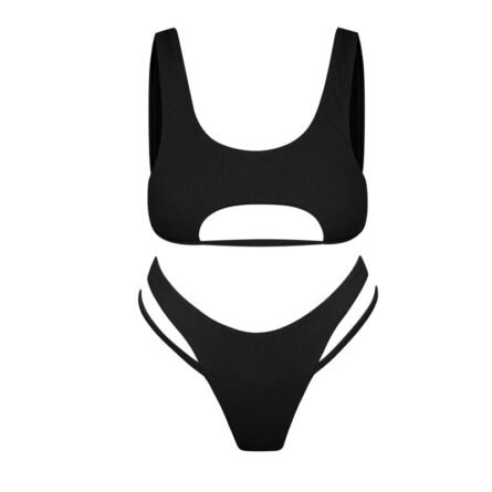 Black Hollow Out Cut Out Underboob Micro Bikini - Image 9
