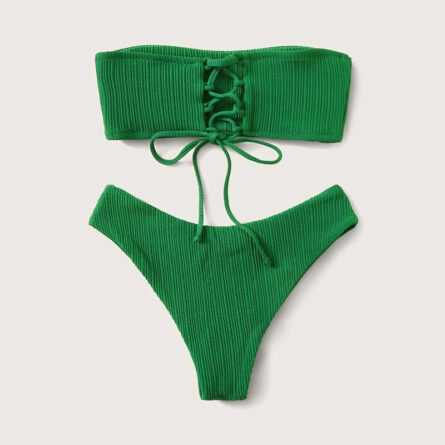 Sunset and Swim Ribbed Tie Back Bandeau Brazilian Bikini – Bild 2