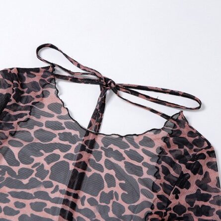 Long Sleeve Mesh Leopard Backless Beach Cover Up Dress – Bild 14