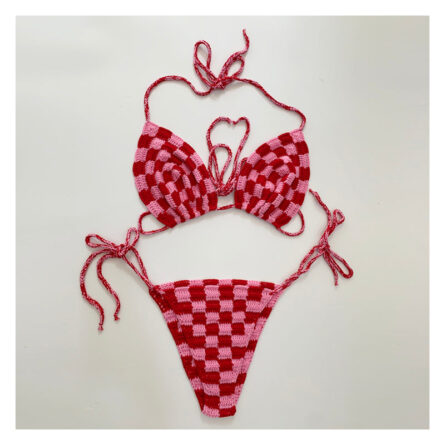 Sunset Goddess Multi Color Checkered Crochet Bikini – Bild 10