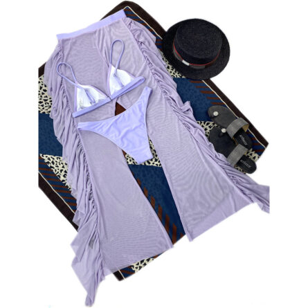 3 Piece Bikini Set with Transparent Mesh Ruffled Beach Cover Up Pants - Image 91