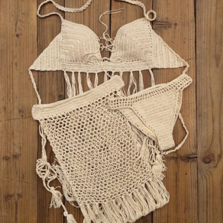 Bohemian Breeze 3-Piece Crochet Bikini Set with Tassel Skirt - Image 15