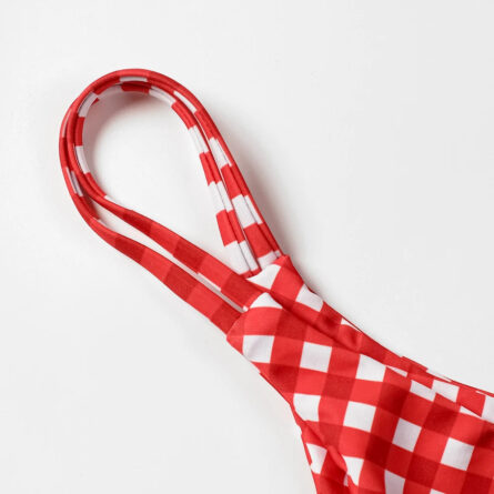 Sunset and Swim Red Plaid Gingham Brazilian Bikini - Image 11