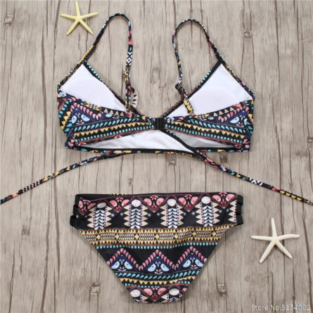 Aztec Temptation Hollow Out Strappy Bandage Bikini - Image 15