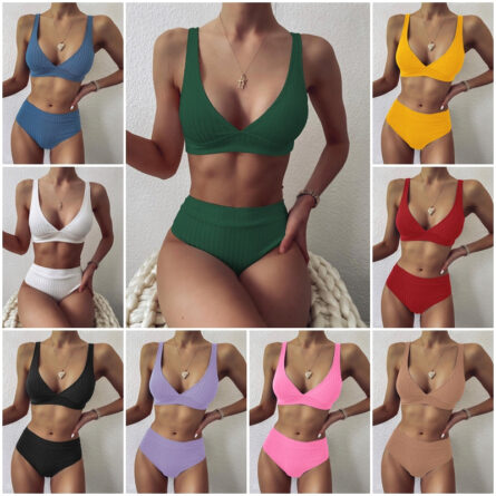 Sunset and Swim Modest Solid High Waist Ribbed Bikini - Image 8