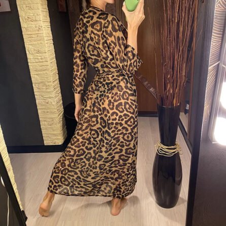 Sunset and Swim Long Leopard Beach Cover Up - Image 12