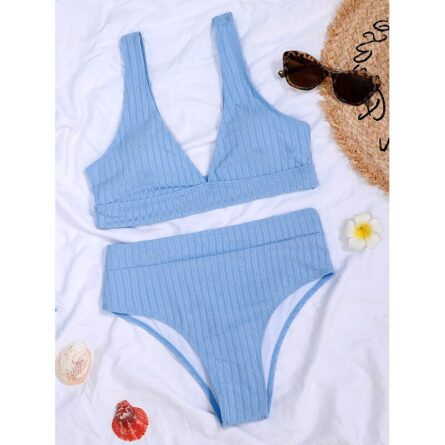 Sunset and Swim Modest Solid High Waist Ribbed Bikini - Image 9