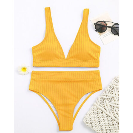 Sunset and Swim Modest Solid High Waist Ribbed Bikini - Image 4