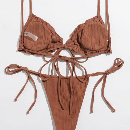 Brazilian Ruffle Ruched Solid Bikini - Image 31