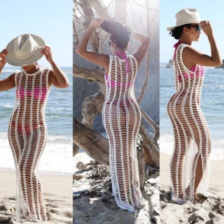 White Mesh Crochet Beach Cover Up – Bild 4