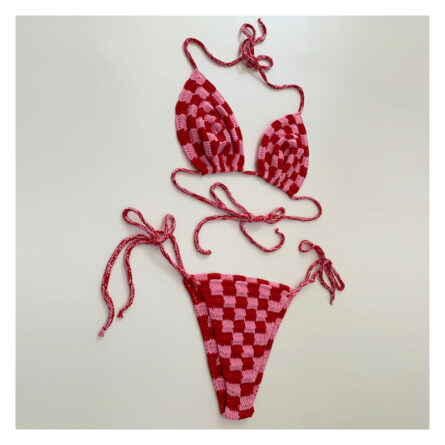 Sunset Goddess Multi Color Checkered Crochet Bikini – Bild 11