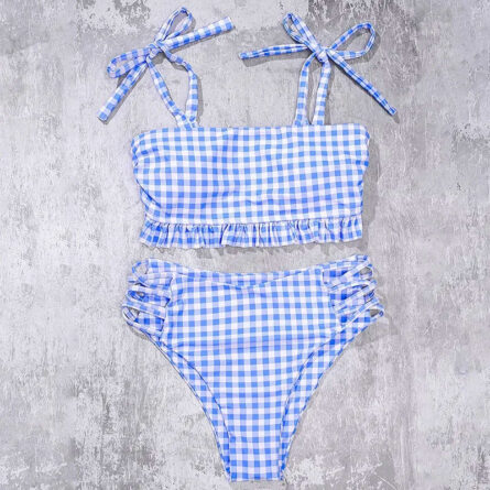 Vintage Vibes Gingham Plaid High Waisted Two-Piece Bikini - Image 17