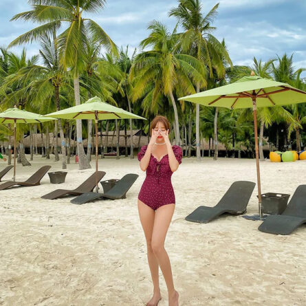 Burgundy Puff Sleeve Modest Swimsuit - Image 10