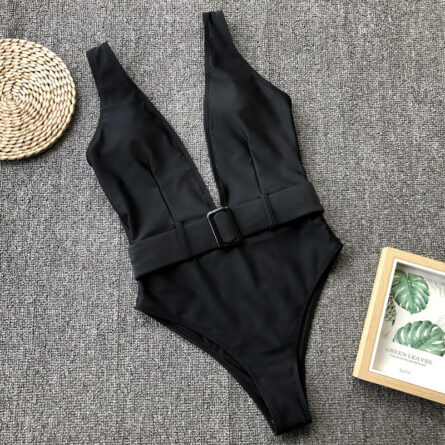 Luminescent Waves Belted Plunge Neon One Piece Swimsuit - Image 16