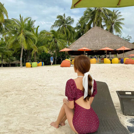 Burgundy Puff Sleeve Modest Swimsuit - Image 17
