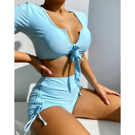 Pure Devotion High Waist Bikini Sexy Workout Outfit Swimwear Drawstring Trendy Workout Outfit - Image 25
