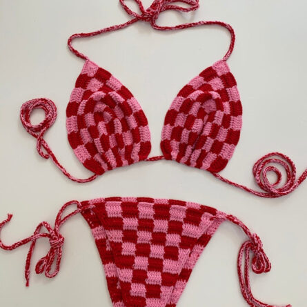 Sunset Goddess Multi Color Checkered Crochet Bikini – Bild 2