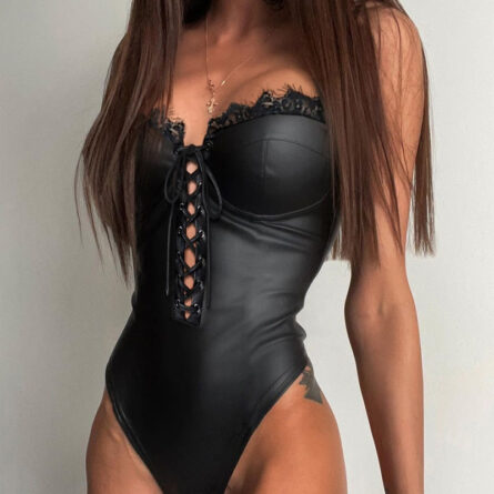 Limited Edition Lace Up PU Leather Lace Bodysuit – Bild 3