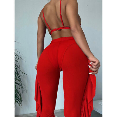 3 Piece Bikini Set with Transparent Mesh Ruffled Beach Cover Up Pants - Image 74