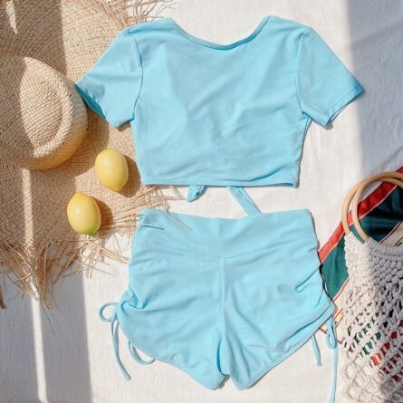 Pure Devotion High Waist Bikini Sexy Workout Outfit Swimwear Drawstring Trendy Workout Outfit - Image 27