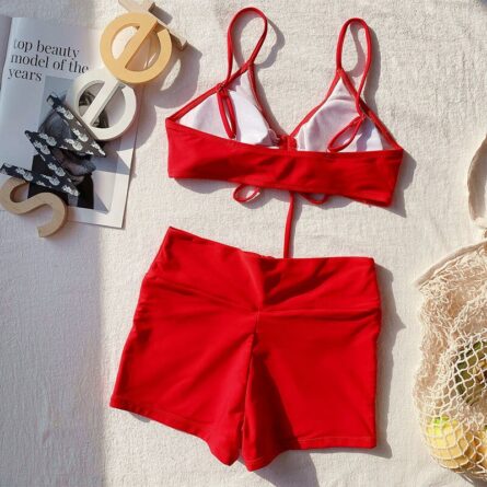 Pure Devotion High Waist Bikini Sexy Workout Outfit Swimwear Drawstring Trendy Workout Outfit - Image 31