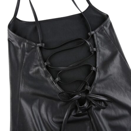 Dominique Back Lace Up Sexy Bodycon Slit Leather Dress – Bild 6